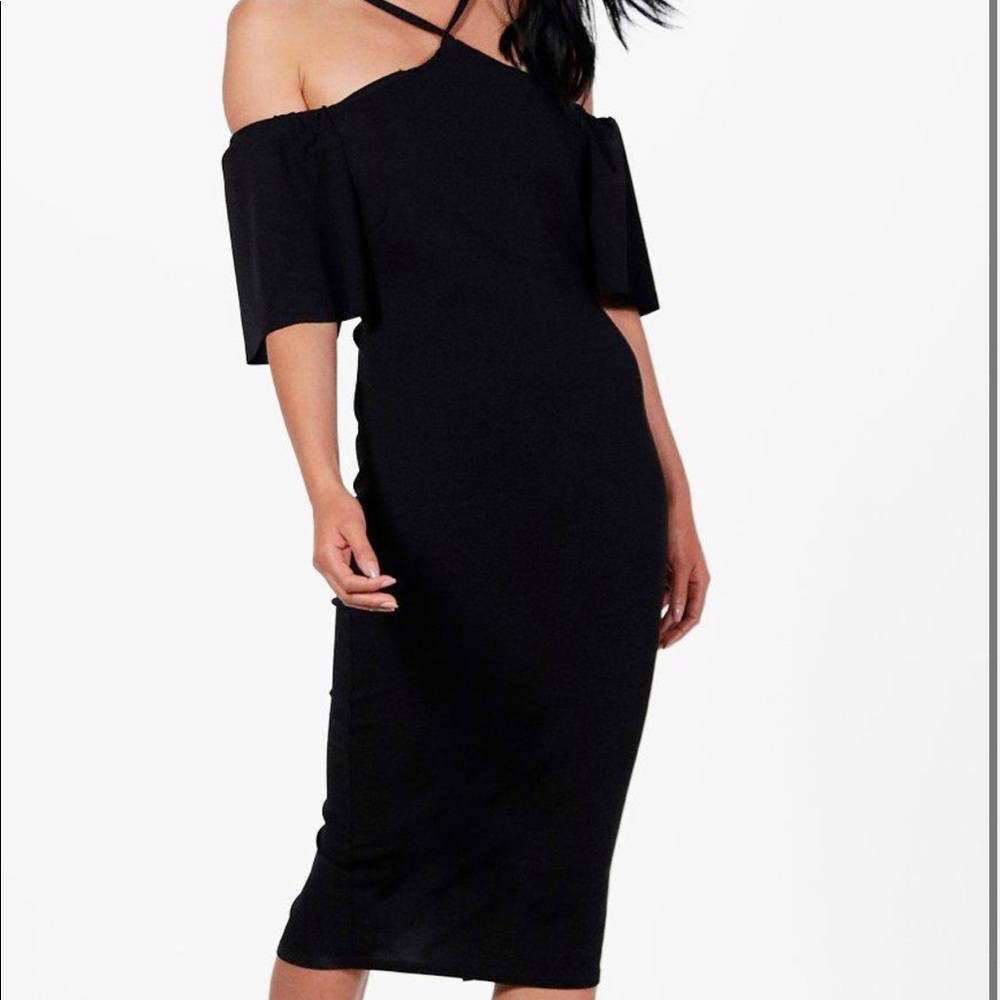 Boohoo black open shoulder dress